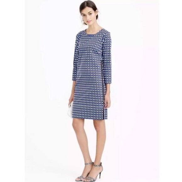 J. Crew Jet Set Women's Geometric Print Patterned Side Zip Career Shift Dress - Picture 3 of 12